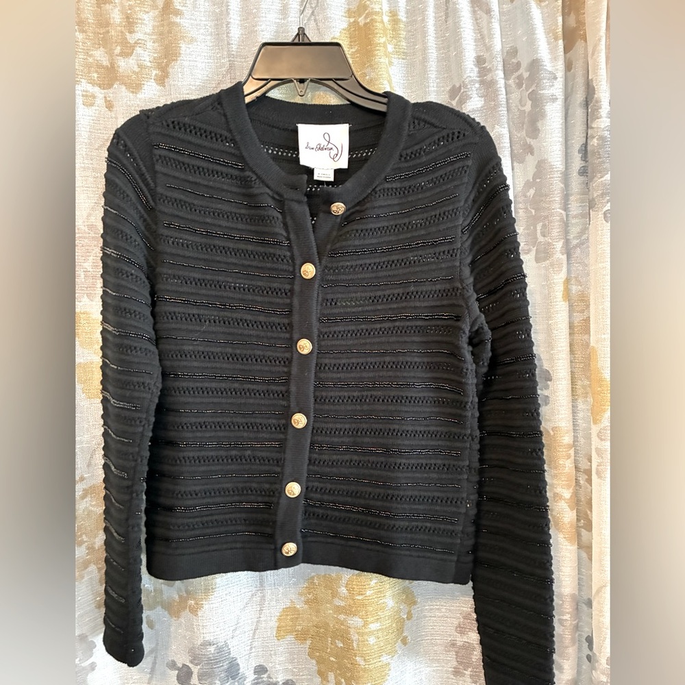 Sam Edelman Black Button-Up Sweater with beading